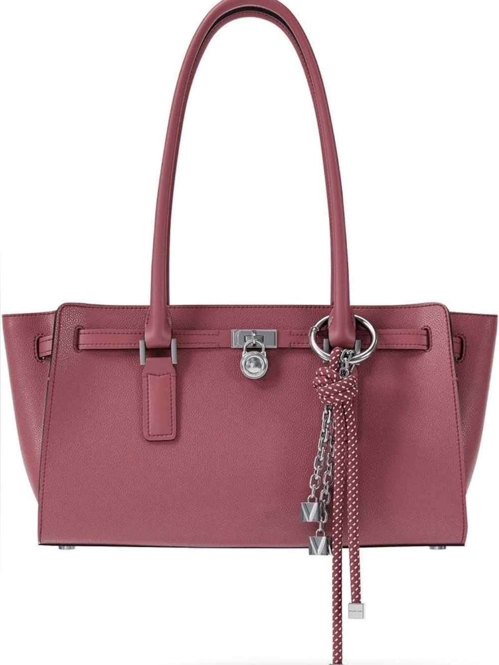 Michael Kors Pink Braided Rope Tassel Keyring, Bag Charm with Silver MK Charms - Picture 8 of 12